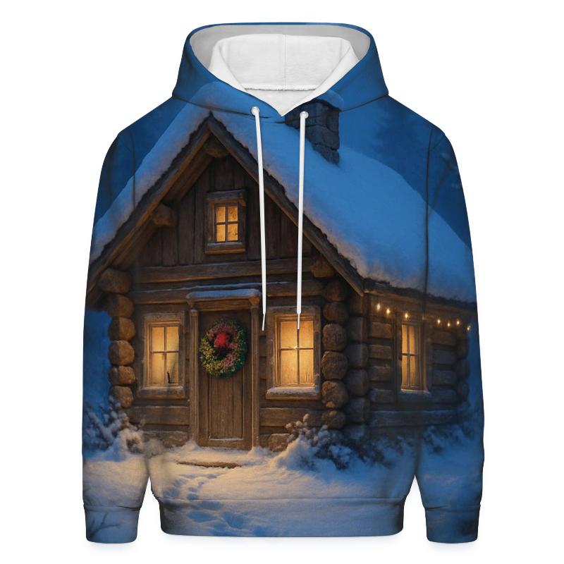 Wreath Adorned Cabin Path At Dusk embroidered hoodies