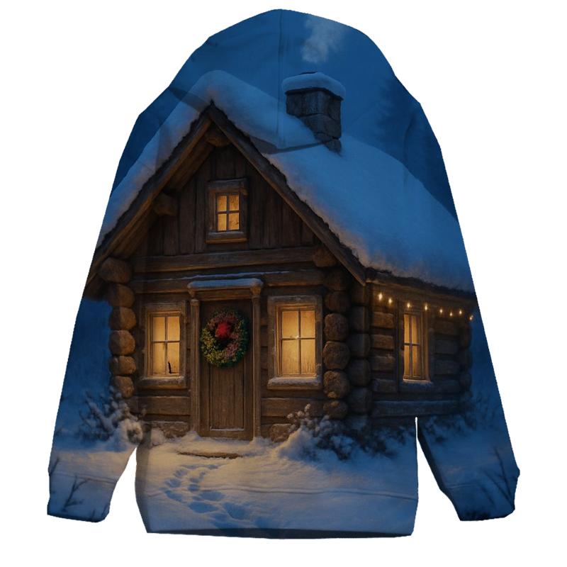 Wreath Adorned Cabin Path At Dusk embroidered hoodies