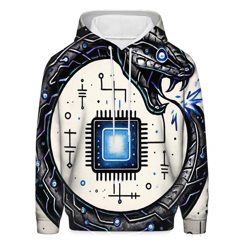 Neon Circuit Ouroboros embroidered hoodies