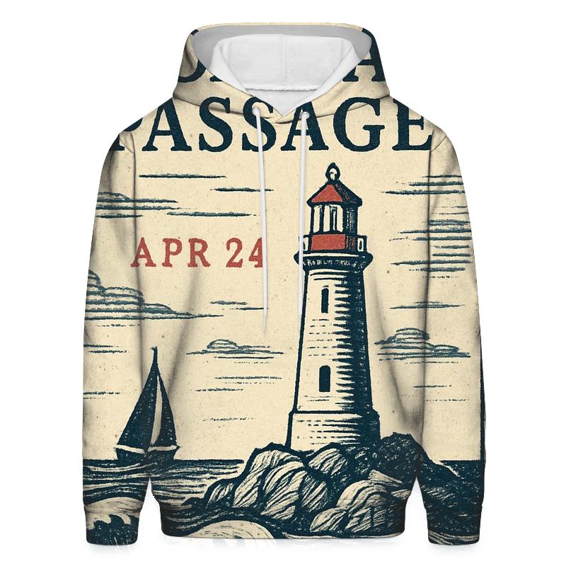 Old Time Maritime Lighthouse Travel Stamp printed hoodies