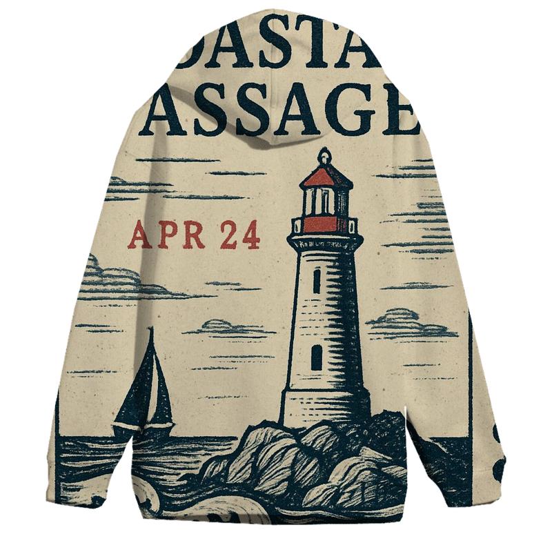 Old Time Maritime Lighthouse Travel Stamp printed hoodies