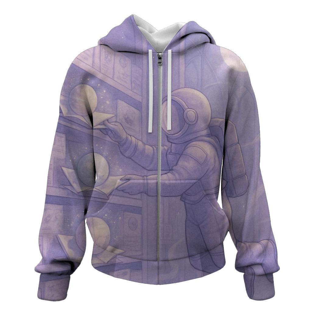 Moonlit Library Of Paper Planets zip-up hoodies