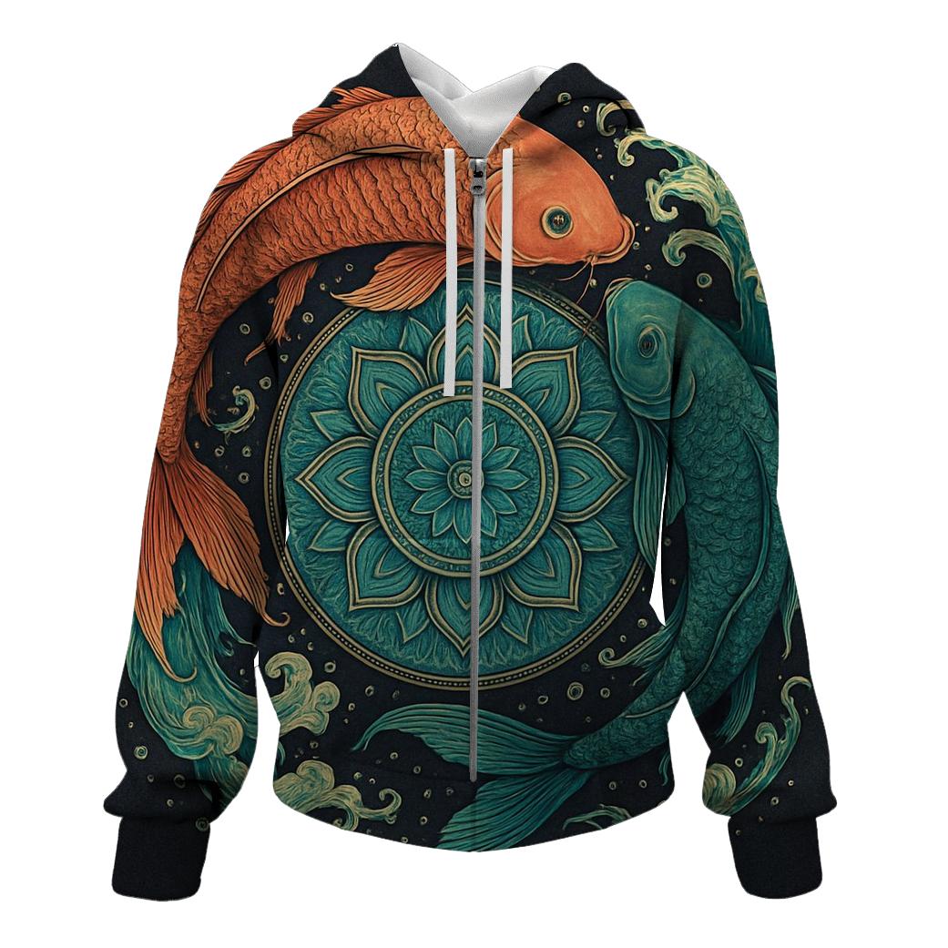 Koi Fish Portal Mandala embroidered hoodies