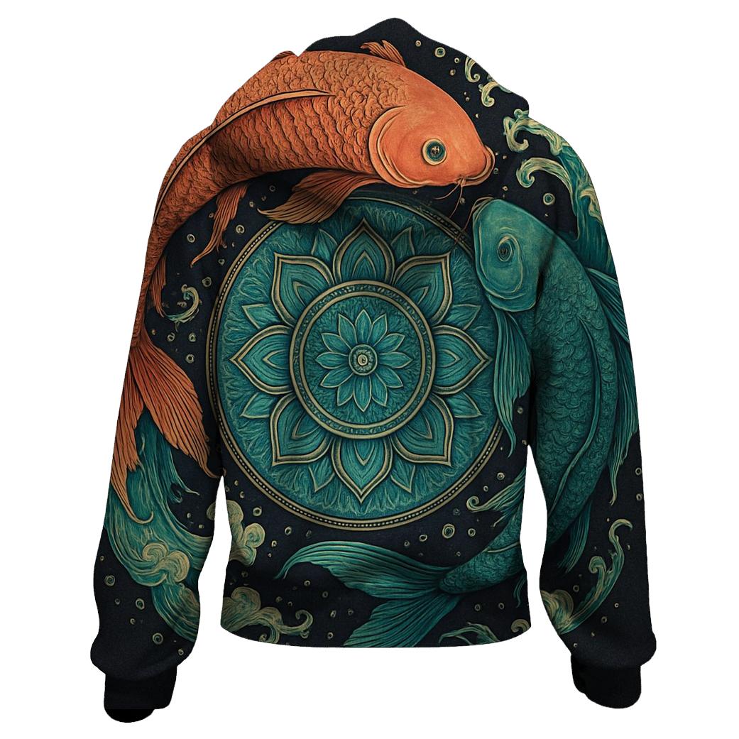 Koi Fish Portal Mandala embroidered hoodies