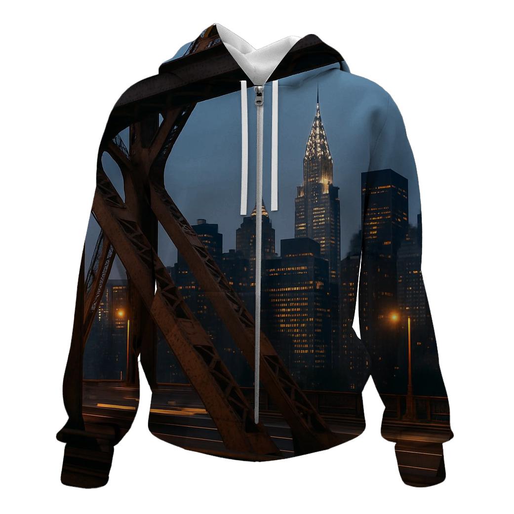 Queensboro Bridge Framing Midtown At Blue Hour premium hoodies