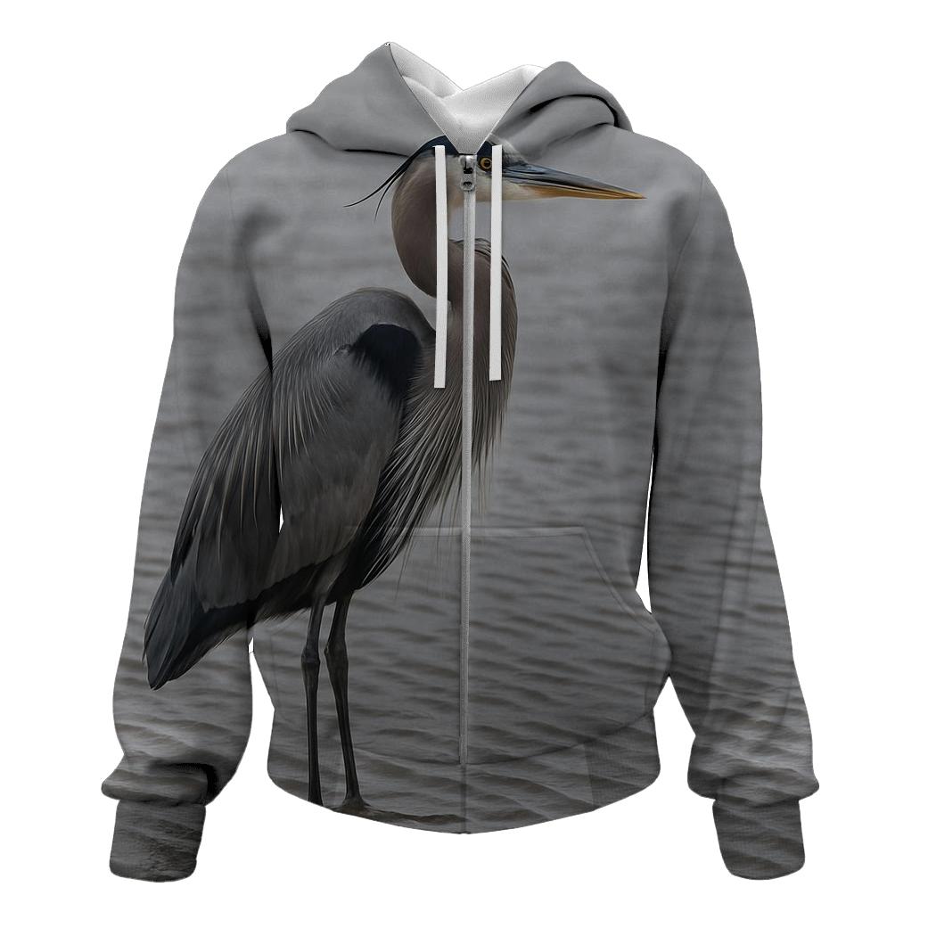 Mudflat Sentinel Great Blue Heron hoodie styles