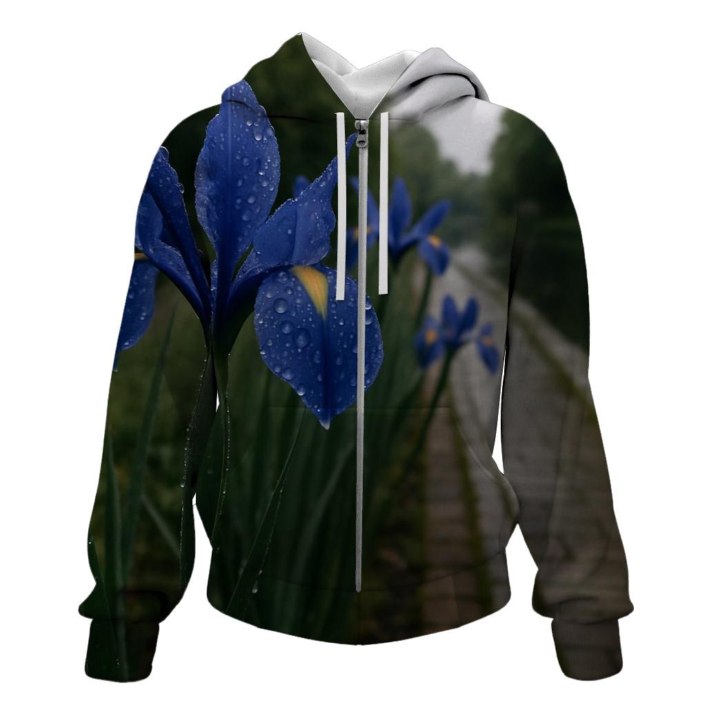 Dutch Iris After Rain Along Canal Path printed hoodies
