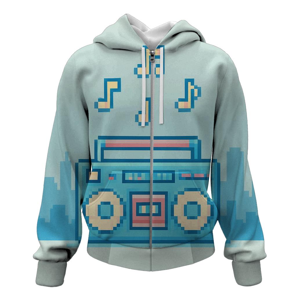 Pixel Boom Box Skyline hoodie designs