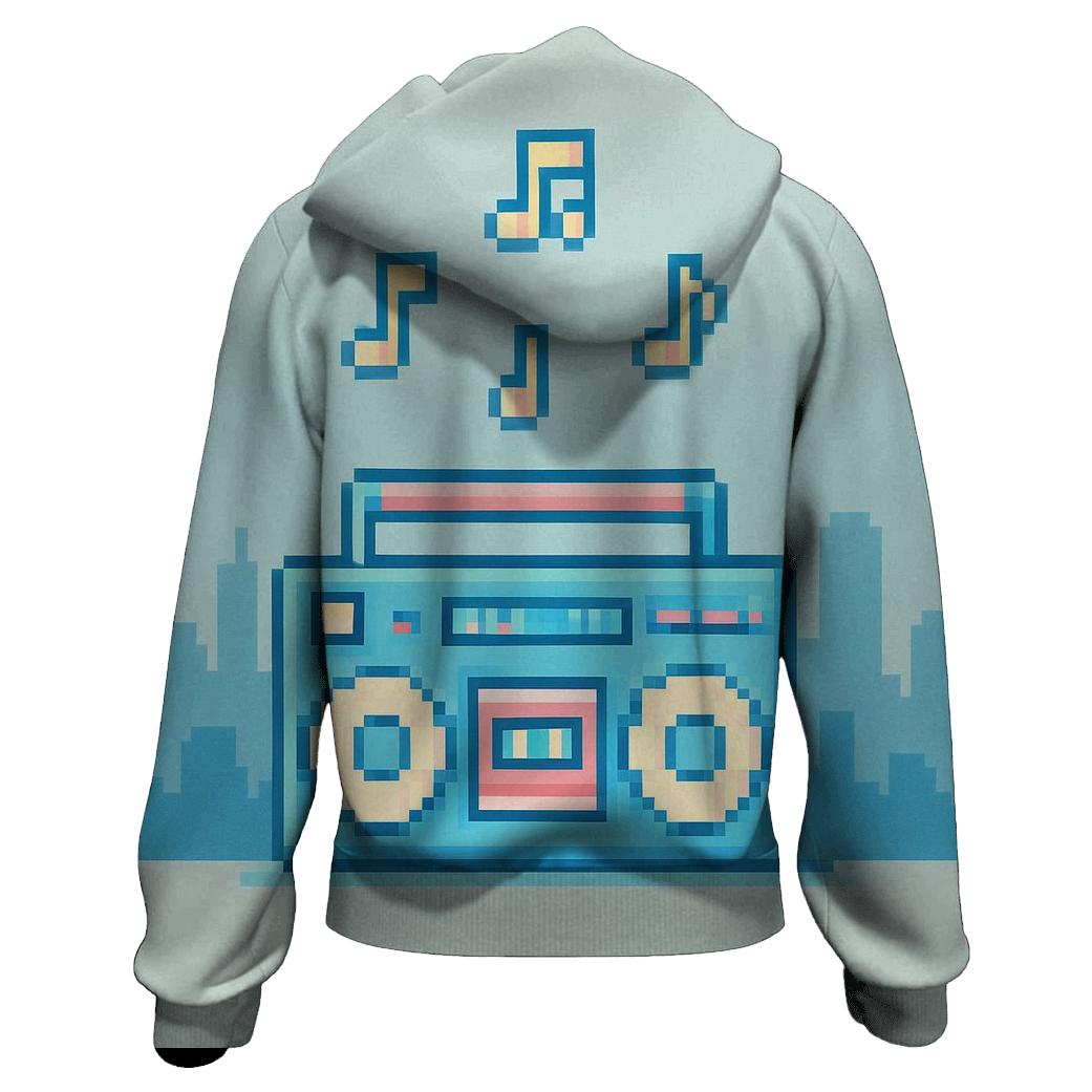 Pixel Boom Box Skyline hoodie designs