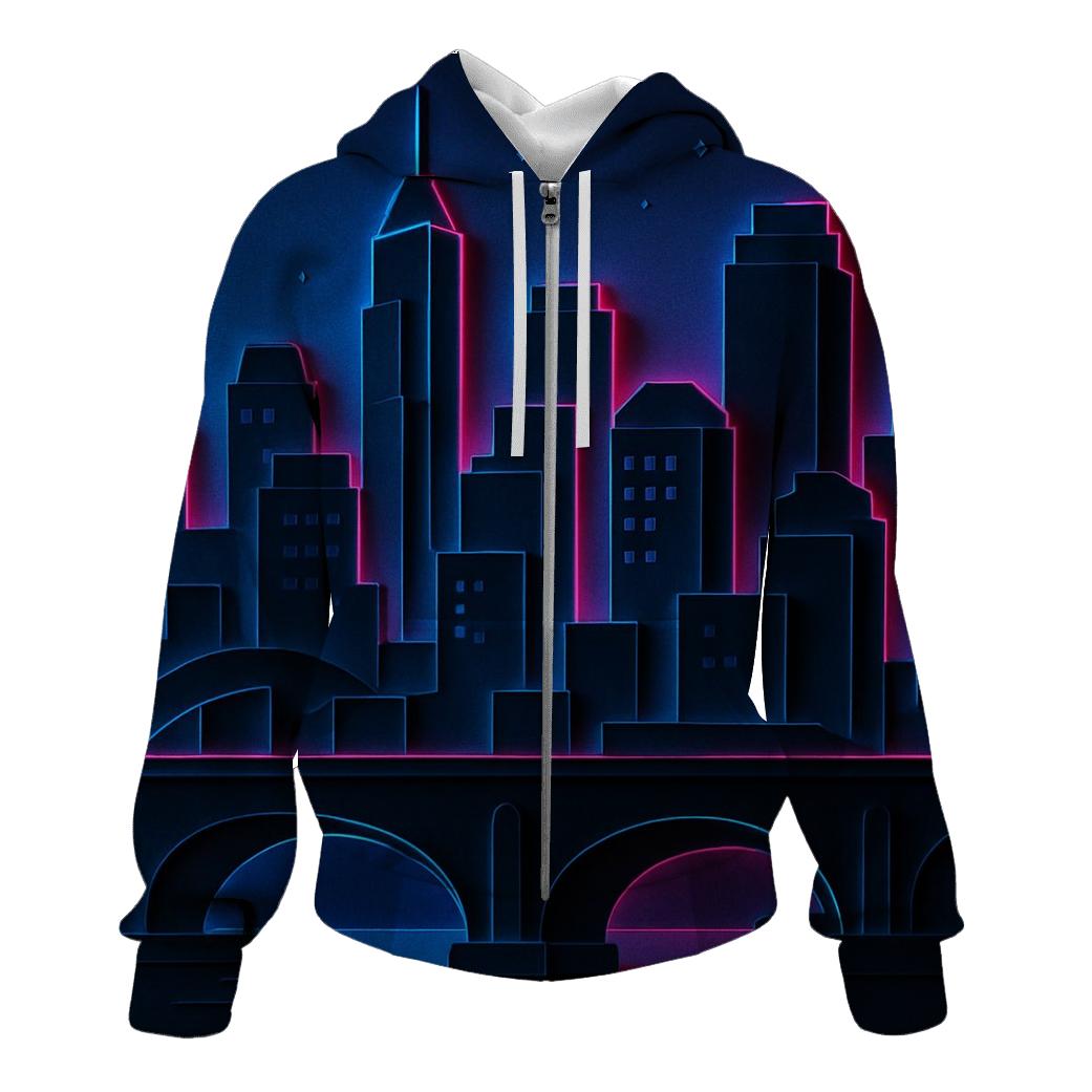 Neon Skyline Paper Cut Layers embroidered hoodies