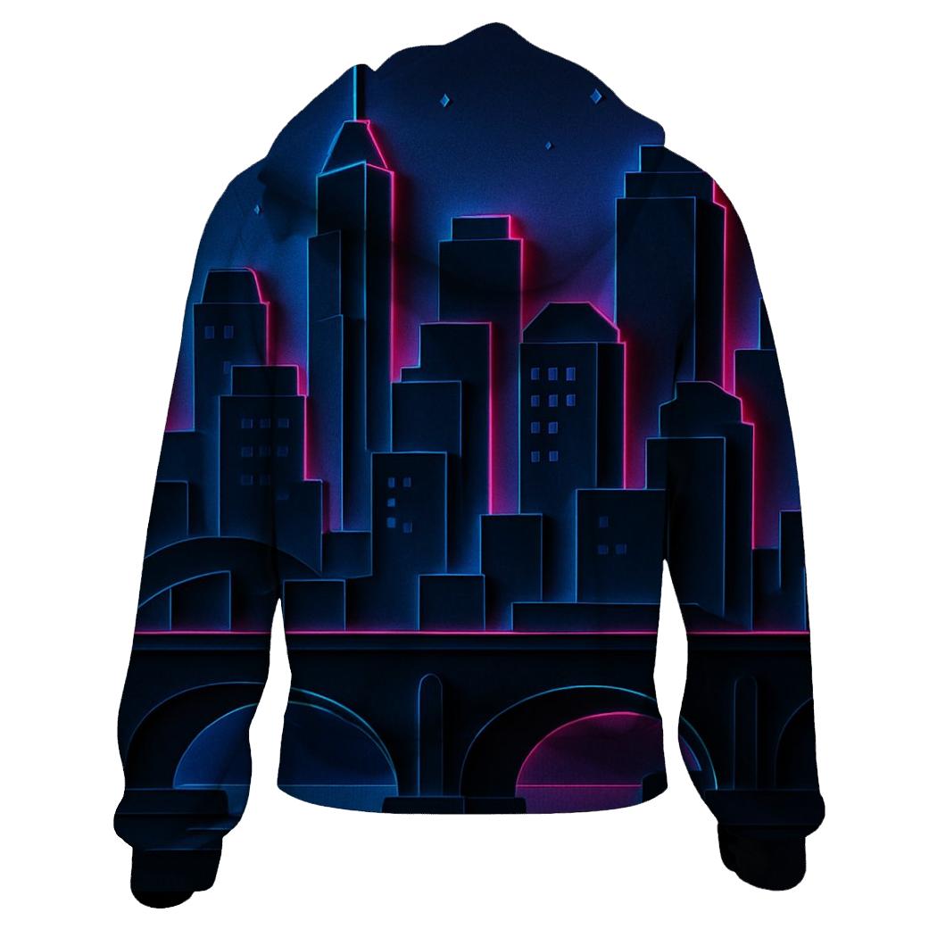 Neon Skyline Paper Cut Layers embroidered hoodies