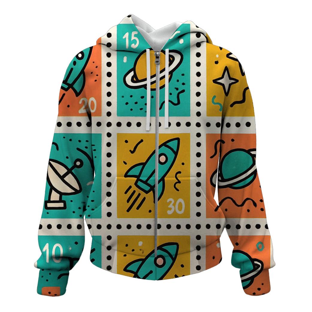 Memphis Space Postage Stamps hoodie styles