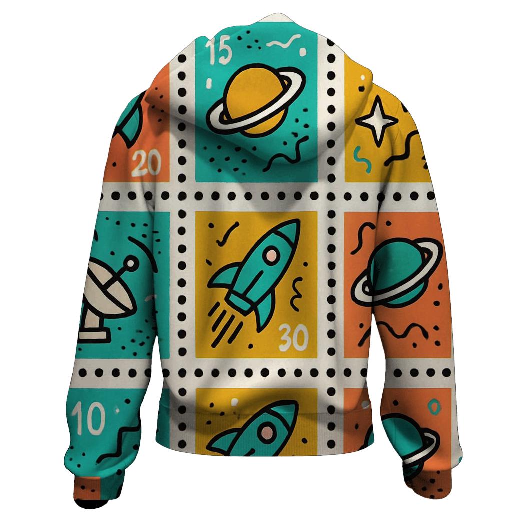 Memphis Space Postage Stamps hoodie styles