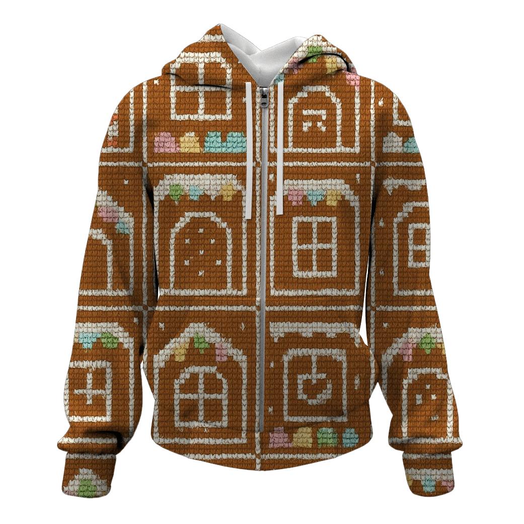 Gingerbread House Window Quilt Design zip-up hoodies