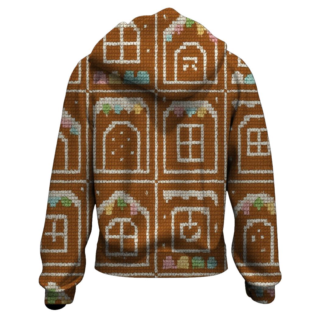 Gingerbread House Window Quilt Design zip-up hoodies