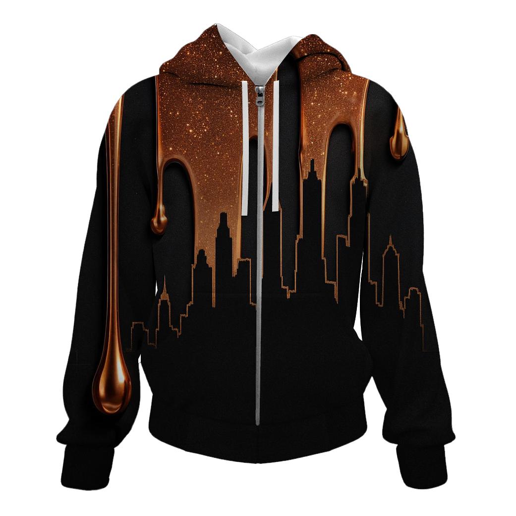 Copper Bronze Metallic Drip Skyline designer hoodies