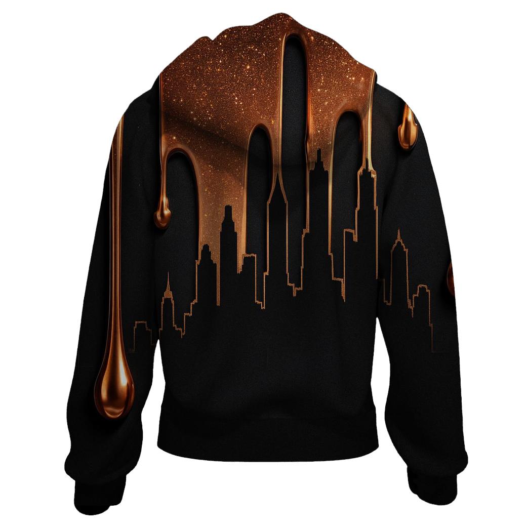 Copper Bronze Metallic Drip Skyline designer hoodies