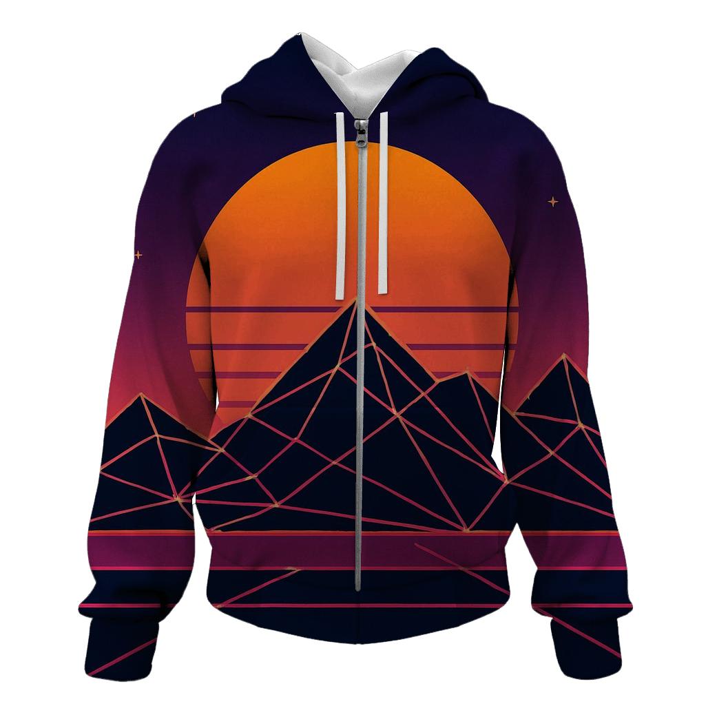 Sunrise Over Wireframe Mountains embroidered hoodies