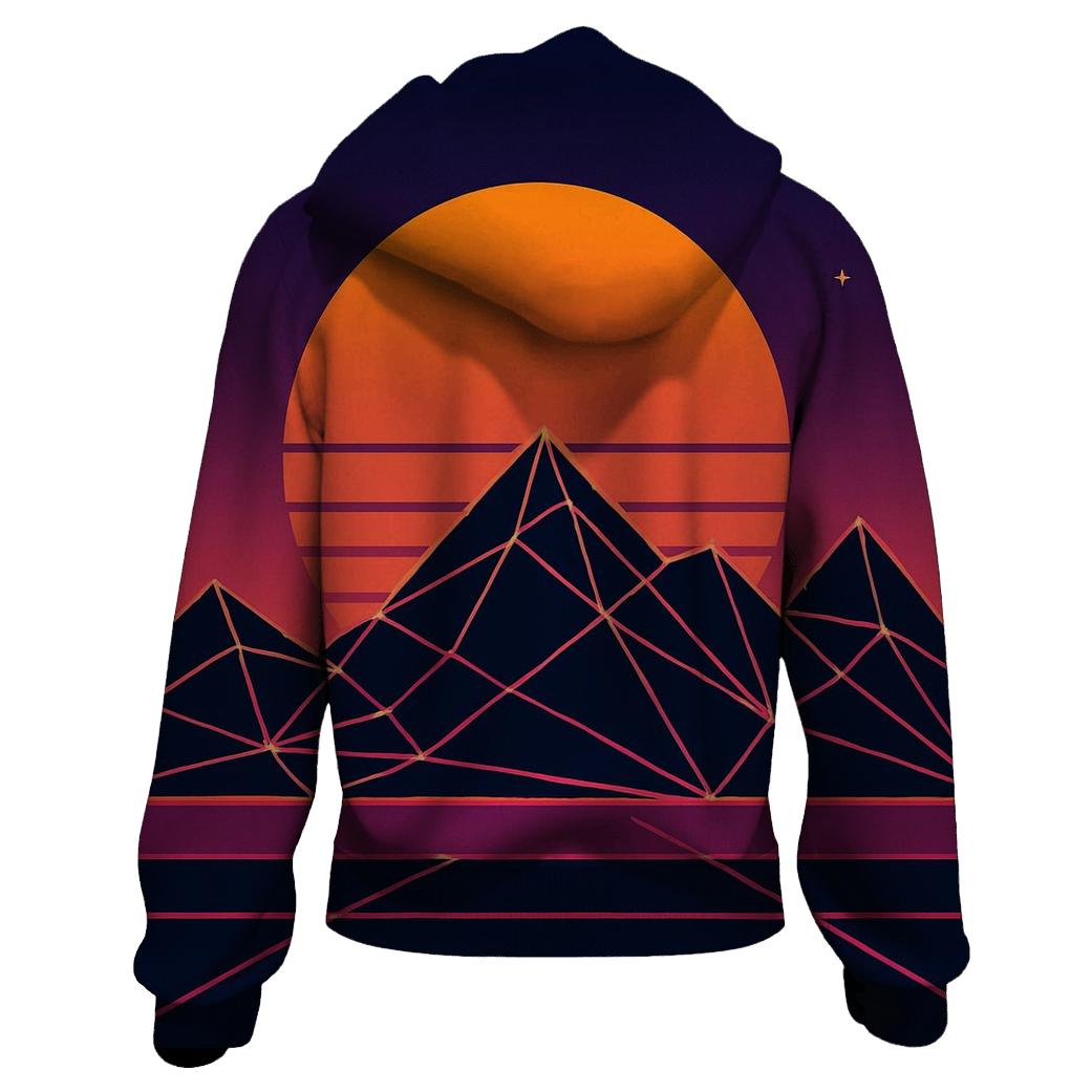 Sunrise Over Wireframe Mountains embroidered hoodies