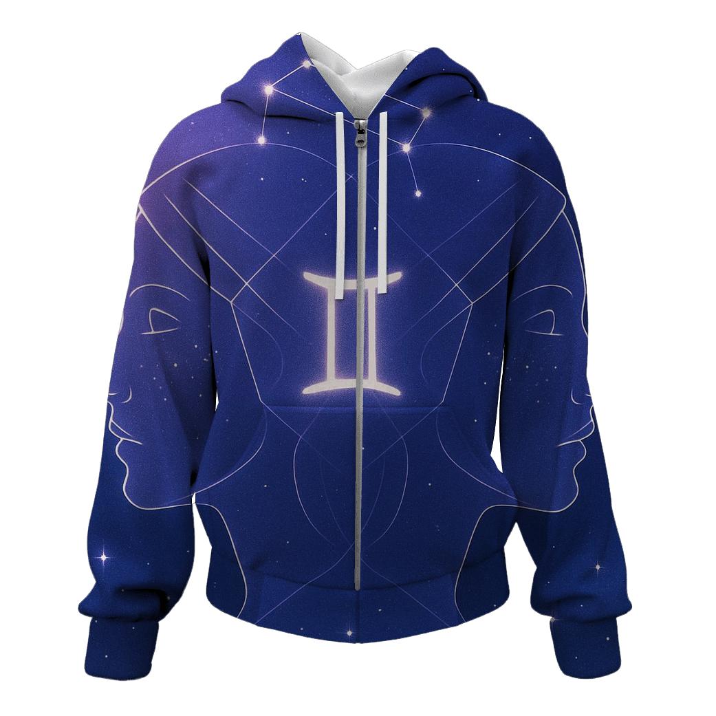 Gemini Twins Mirror Constellation Portrait printed hoodies