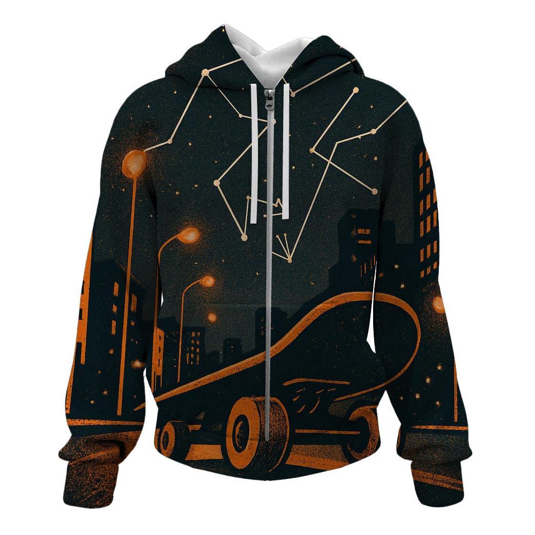 Orange Skateboard City Star Map printed hoodies