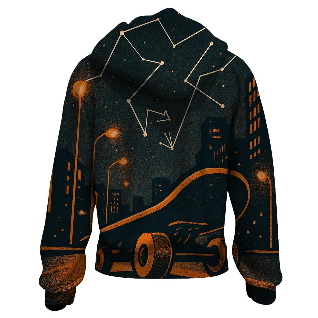 Orange Skateboard City Star Map printed hoodies