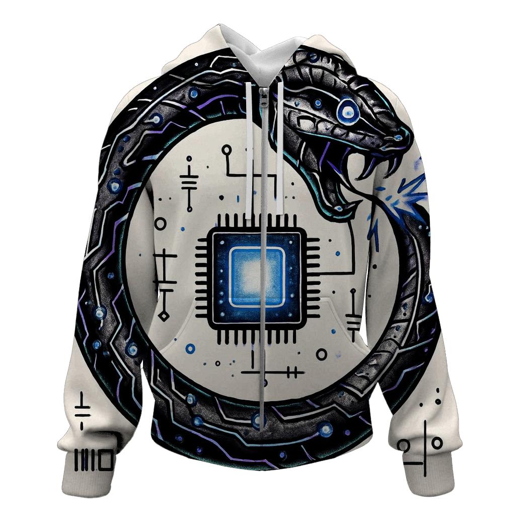 Neon Circuit Ouroboros zip-up hoodies