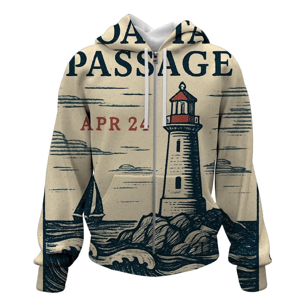 Old Time Maritime Lighthouse Travel Stamp designer hoodies
