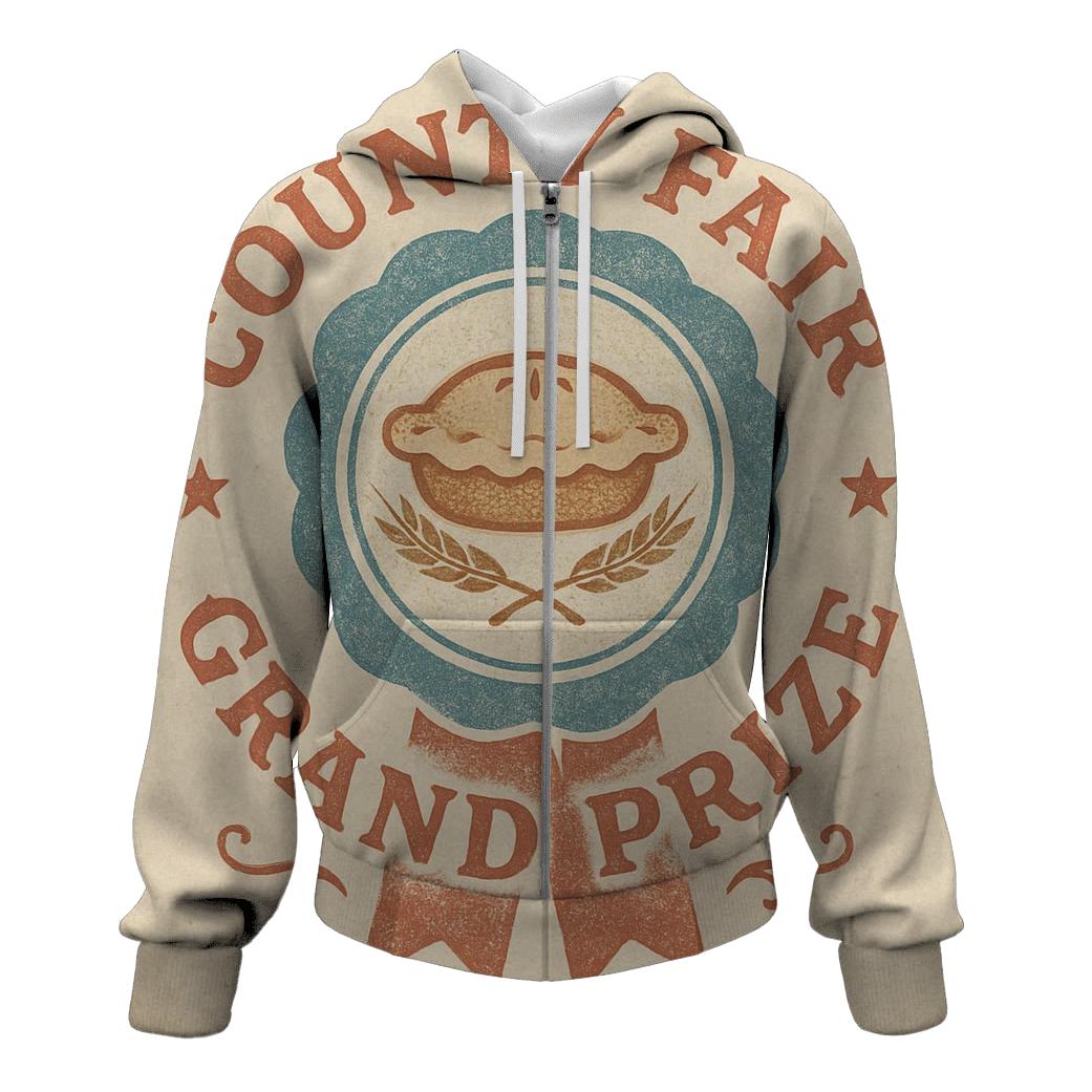 Retro Country Fair Prize Ribbon Emblem zip-up hoodies