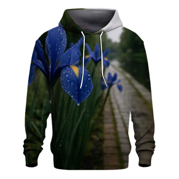 Dutch Iris After Rain Along Canal Path heavyweight hoodies