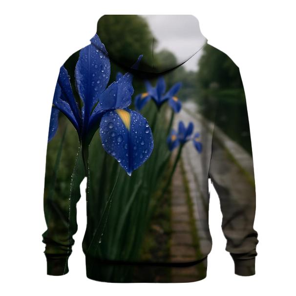 Dutch Iris After Rain Along Canal Path heavyweight hoodies