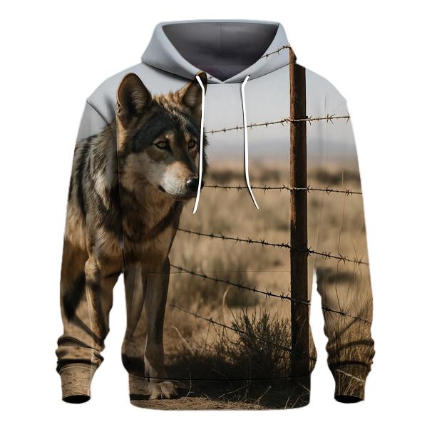 Desert Edge Wolf At A Cattle Fence Line premium hoodies
