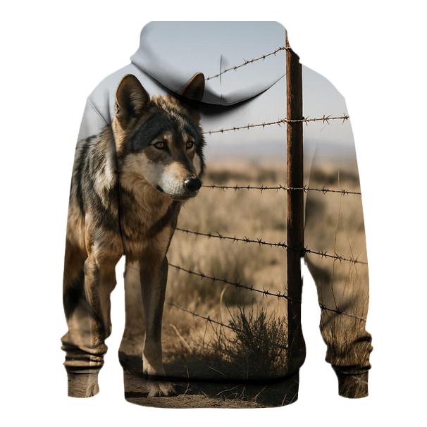 Desert Edge Wolf At A Cattle Fence Line premium hoodies