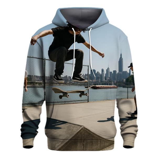Harlem River Skate Park With Far Midtown Skyline graphic hoodies