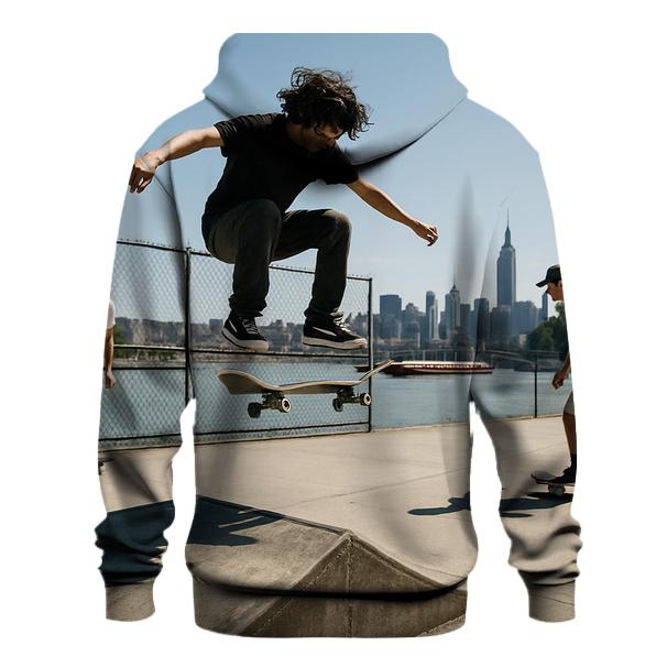 Harlem River Skate Park With Far Midtown Skyline graphic hoodies