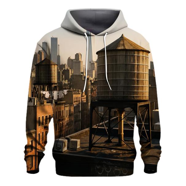 Chinatown Rooftop Water Towers Facing Downtown embroidered hoodies