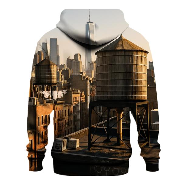 Chinatown Rooftop Water Towers Facing Downtown embroidered hoodies