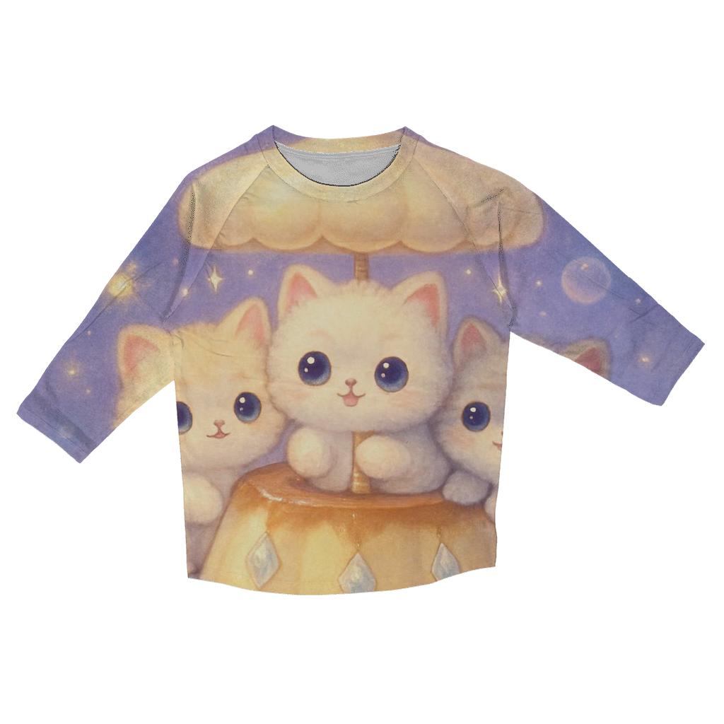 Moonlit Pudding Cat Carousel stylish quarter sleeve tops