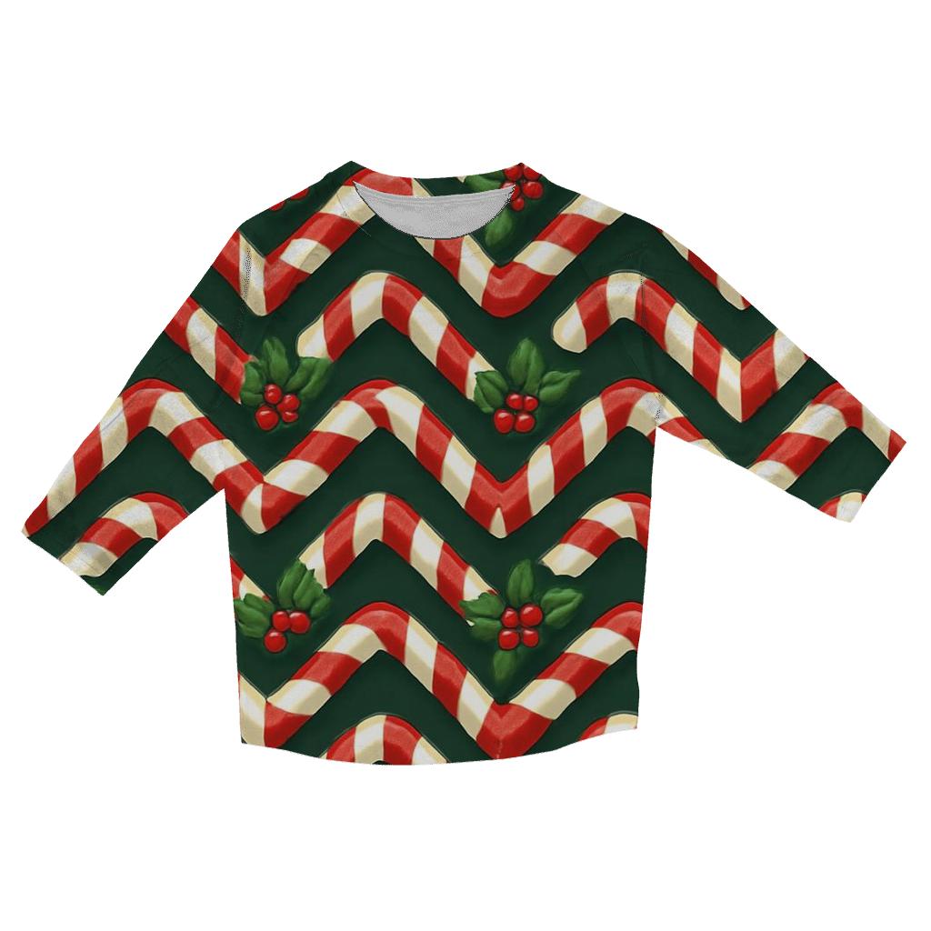 Candy Cane Ribbon Chevron On Deep Evergreen Background designer 3/4 sleeve blouses