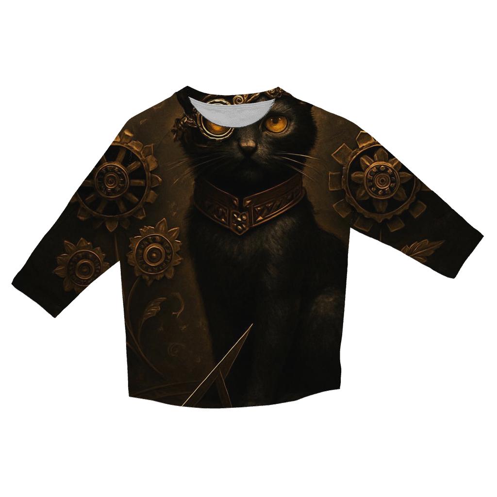Clockwork Garden Guardian Cat printed three quarter sleeve shirts