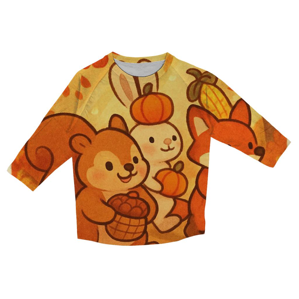 Woodland Friends Harvest Parade printed three quarter sleeve shirts