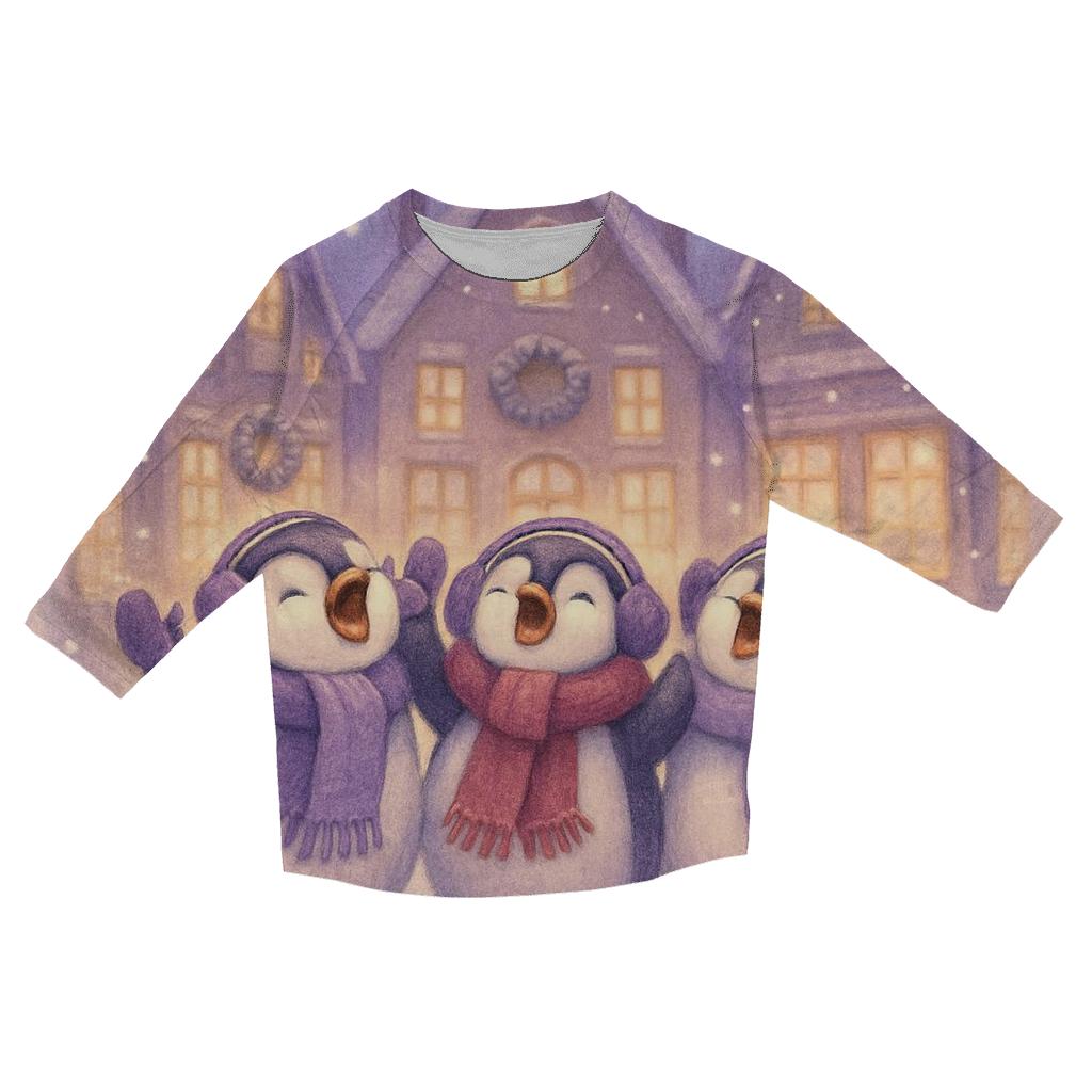 Penguin Carolers In Snow Globe Street Scene trendy 3/4 sleeve tops