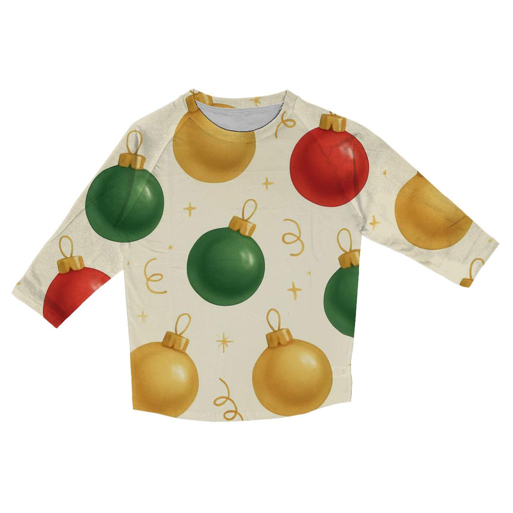 Red And Green Ornament Scatter On Cream Background printed three quarter sleeve shirts