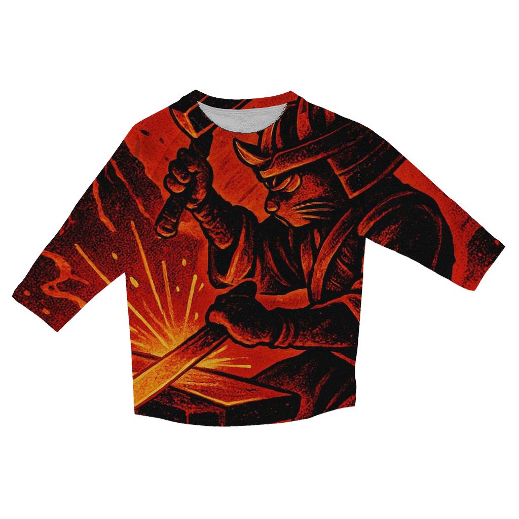 Volcanic Forge Samurai Cat stylish quarter sleeve tops