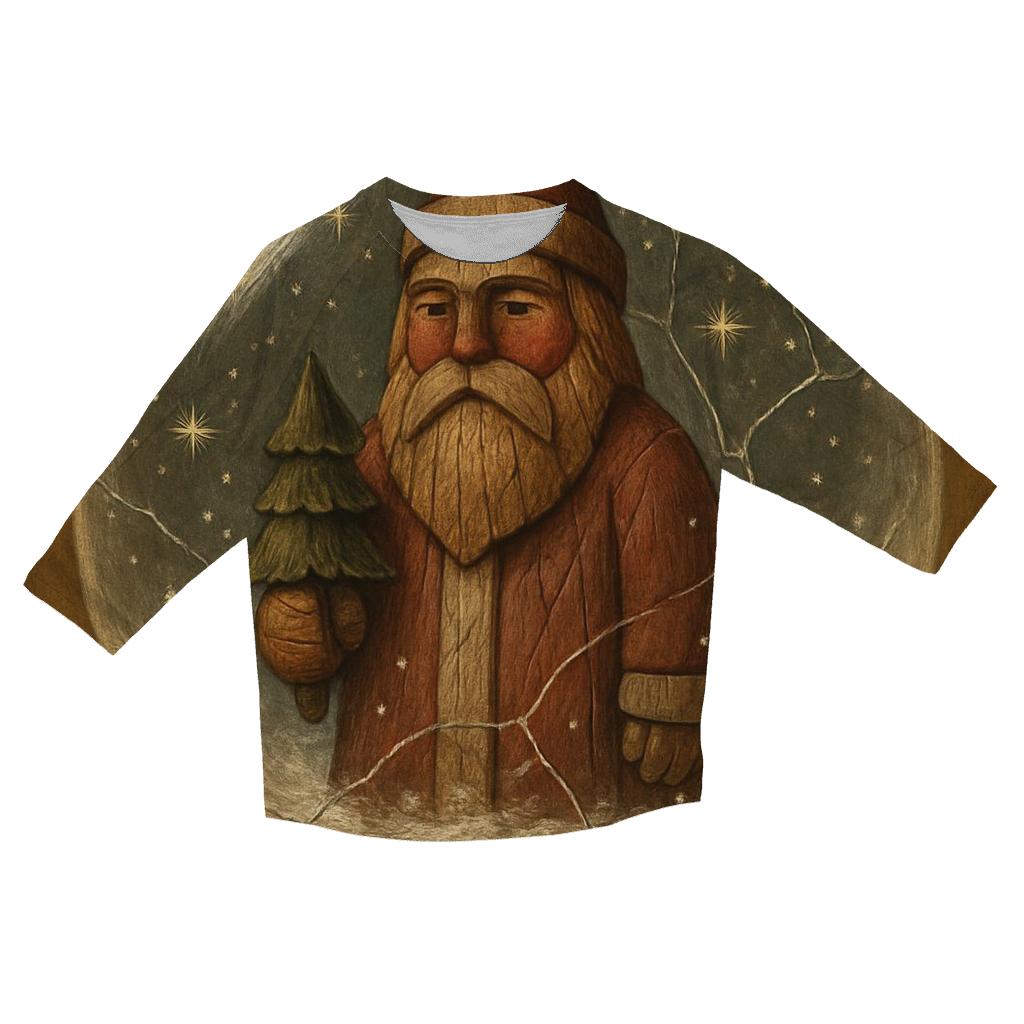 Wood Carved Vintage Santa In Snow Globe Forest fashion 3/4 sleeve shirts