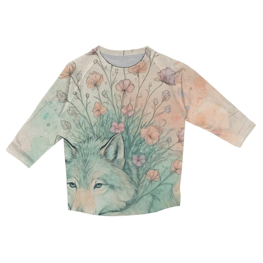 Meadow Ink Bloom Wolf trendy 3/4 sleeve tops