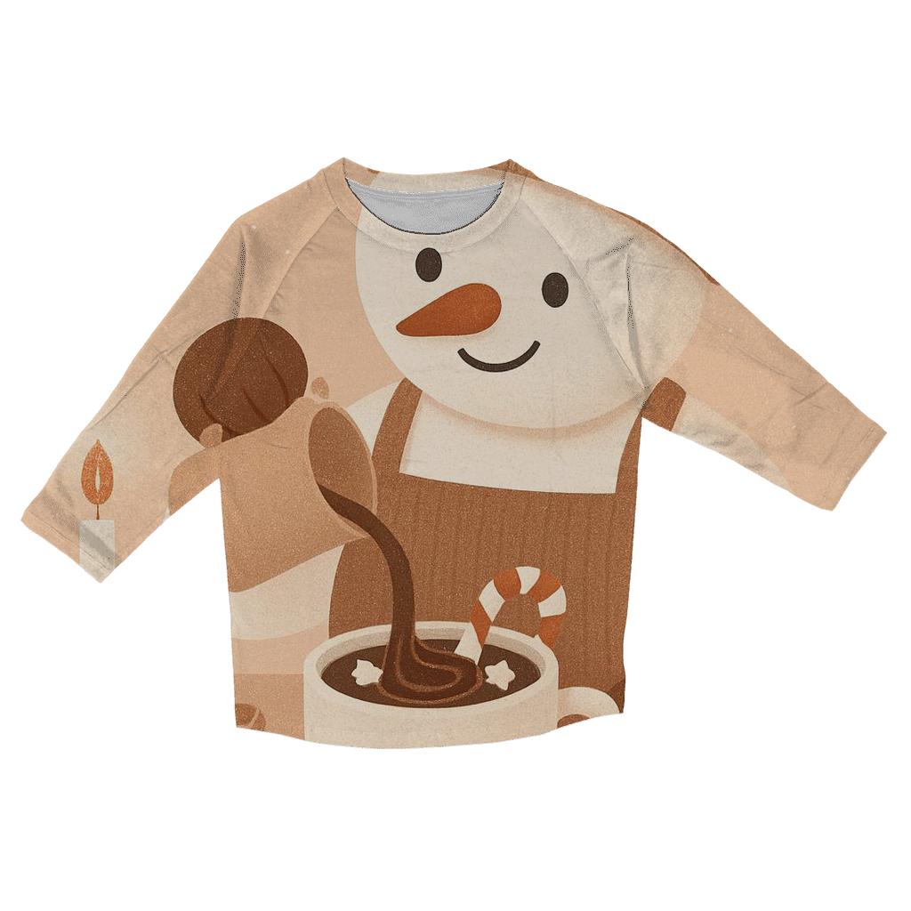 Snowman Barista Serving Cocoa Swirls cotton quarter sleeve shirts