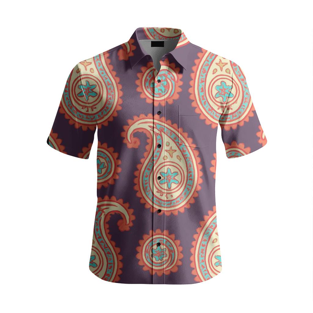 Cosmic Coral Paisley Boteh Field stylish threadwork shirts