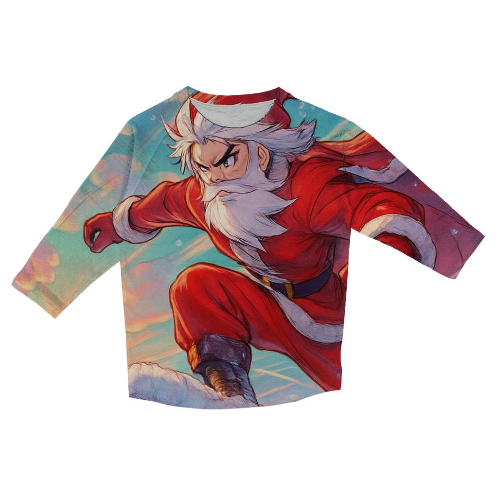 Anime Inspired Santa Sky Surfing On Snow Clouds personalized 3/4 sleeve tees