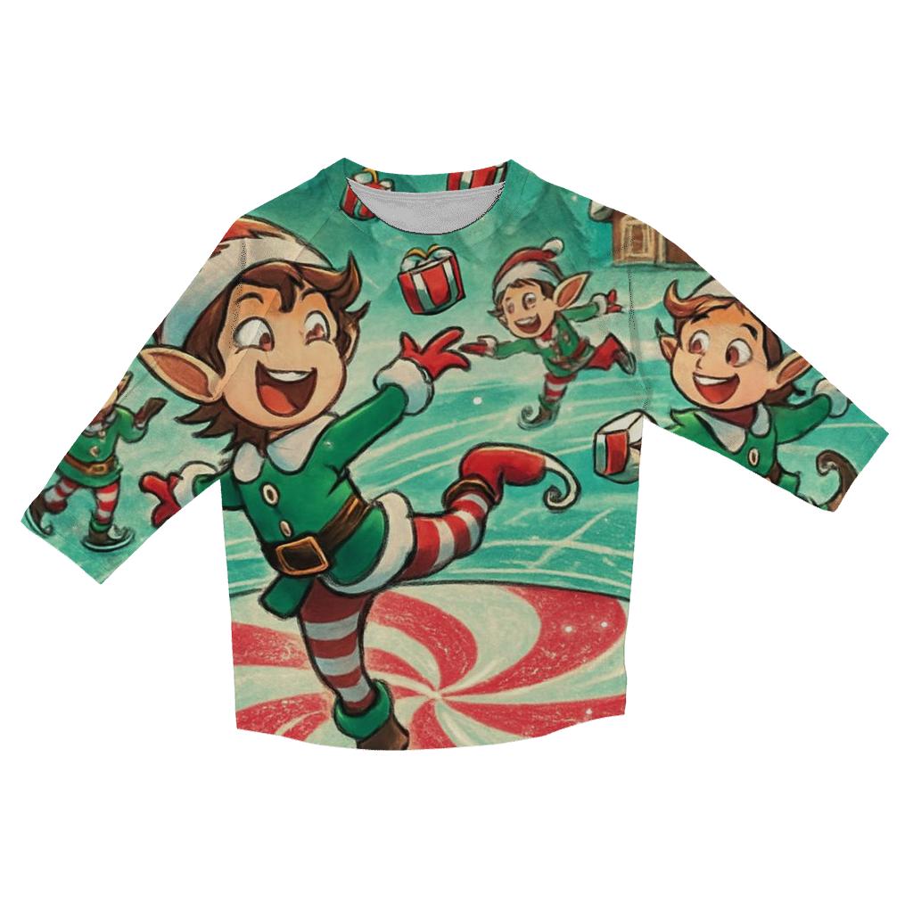 Elf Skate Party On Frozen Candy Pond trendy 3/4 sleeve tops